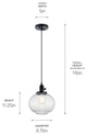 Avery 11.25" 1 Light Mini Pendant With Clear Seeded Glass, Black