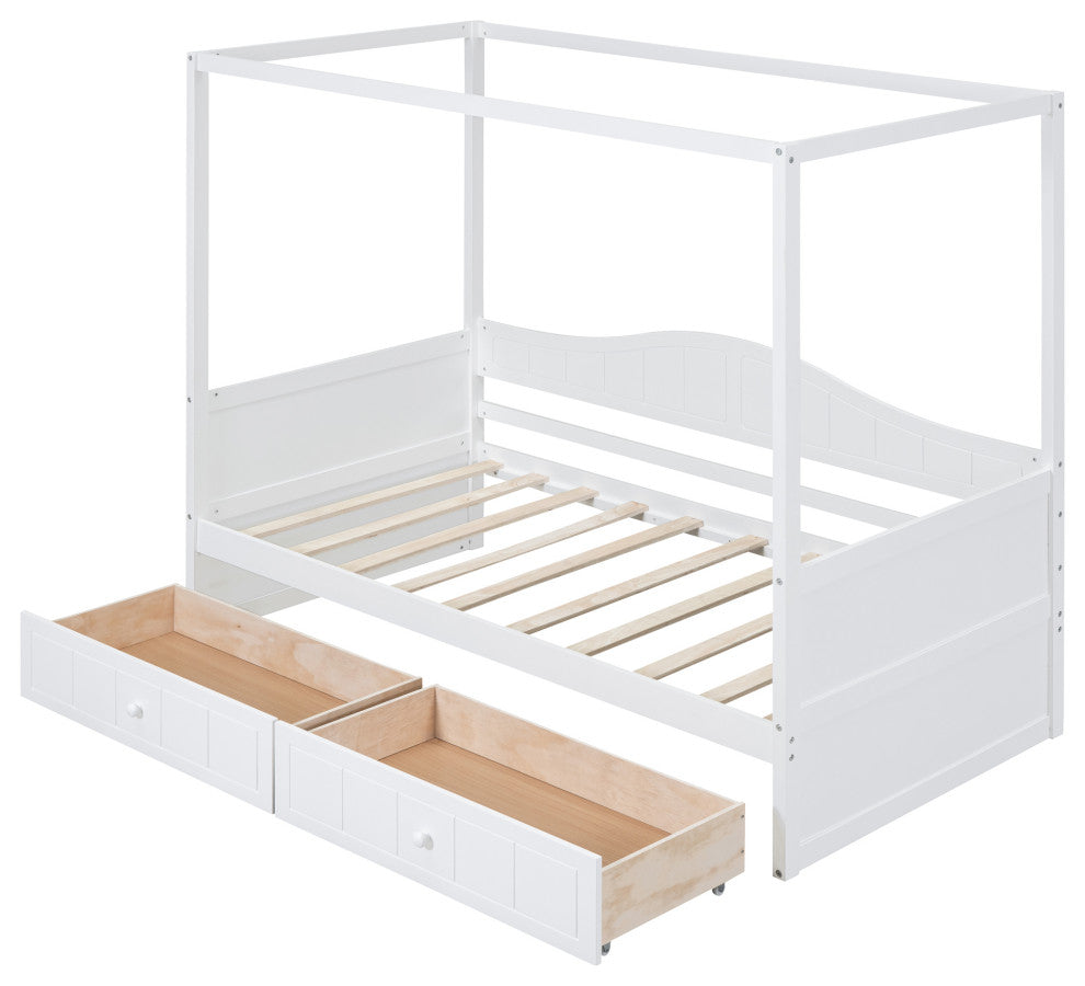 Gewnee Twin Size Canopy Day Bed with 2 Drawers, White