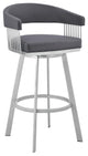 Bronson 29 Slate Grey Faux Leather and Silver Metal Bar Stool