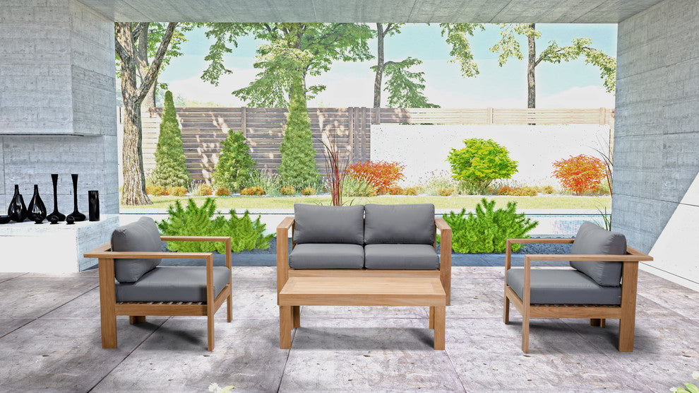 Ando Teak 4 Piece Loveseat Set, Canvas Charcoal