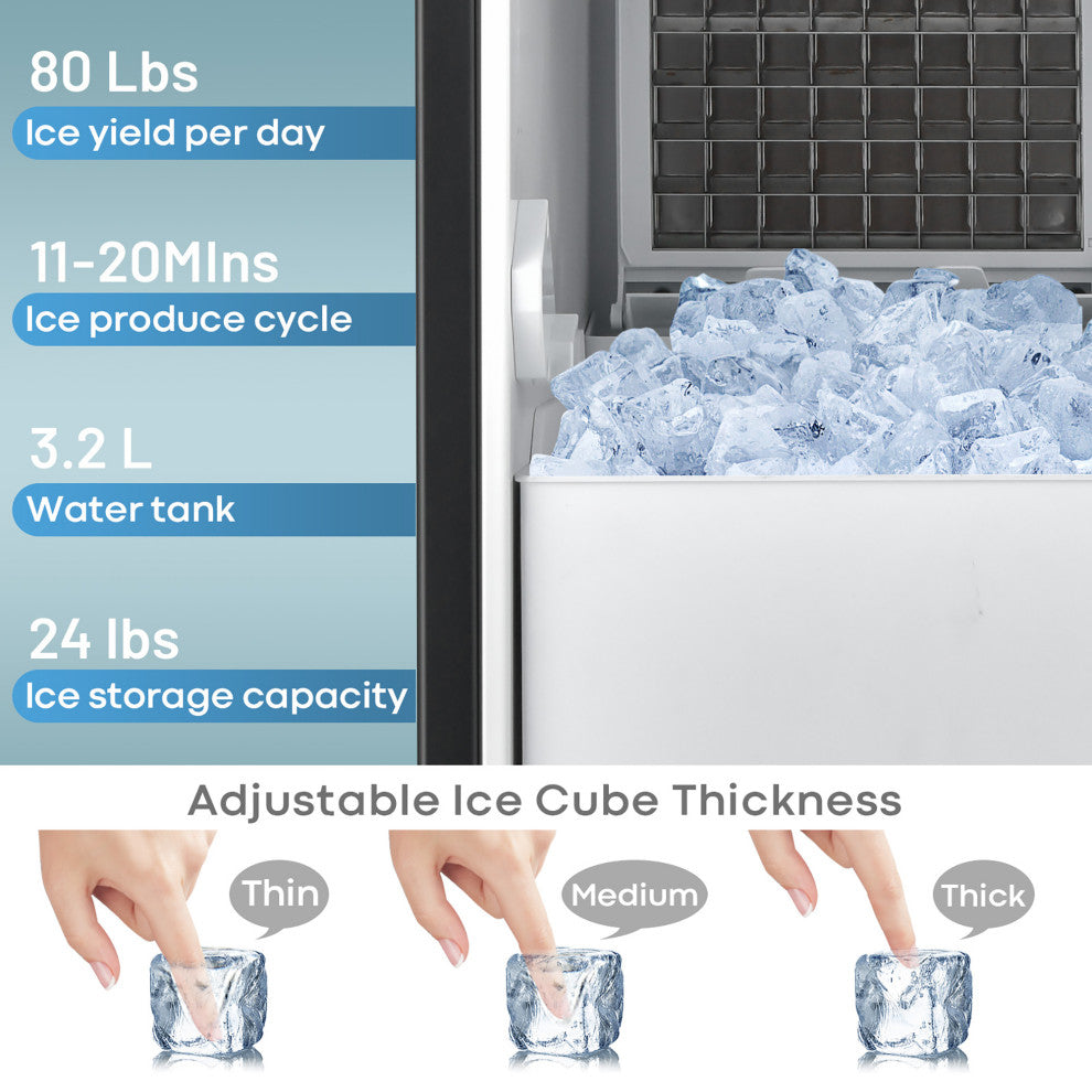 Costway Built-in Ice Maker Free-Standing/Under Counter 80lbs/Day w/ Light