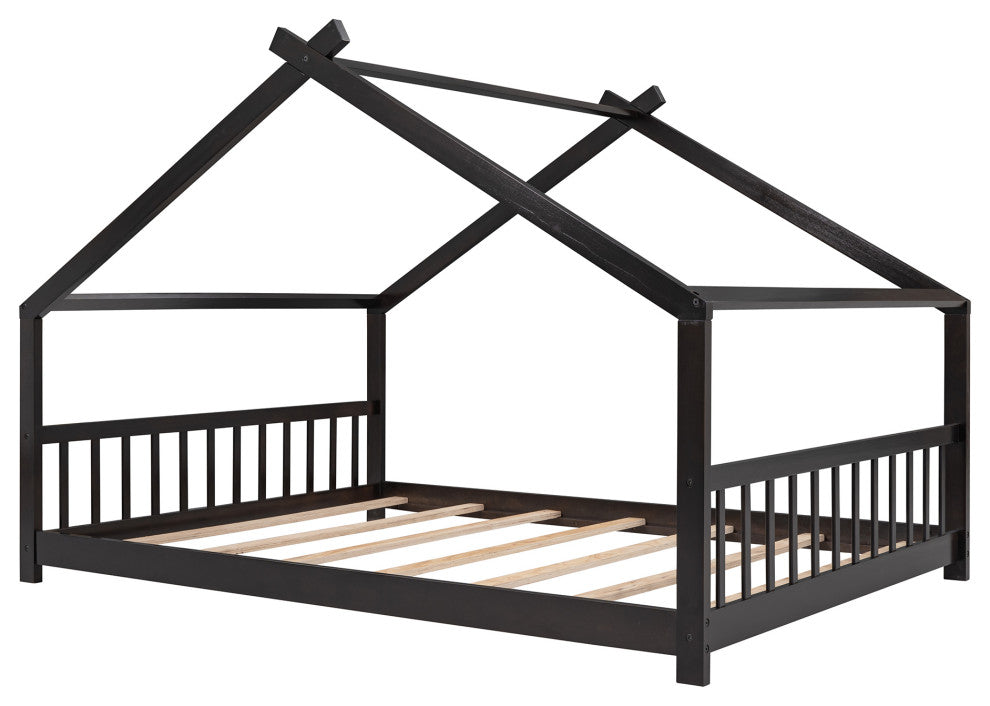 Gewnee Full Size House Bed Wood Bed in Espresso