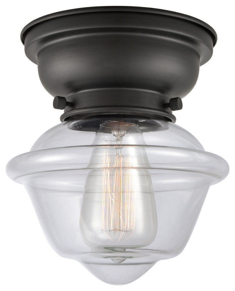 Small Oxford 1-Light Flush Mount, Matte Black, Clear