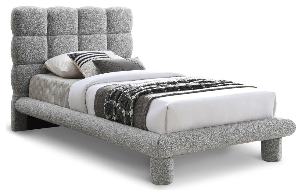 Deco Boucle Fabric Upholstered Full Bed, Gray, Twin