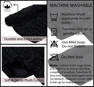 Modesto Collection 100% Cotton Machine Washable Bath Rug, 3-Piece Set, Black