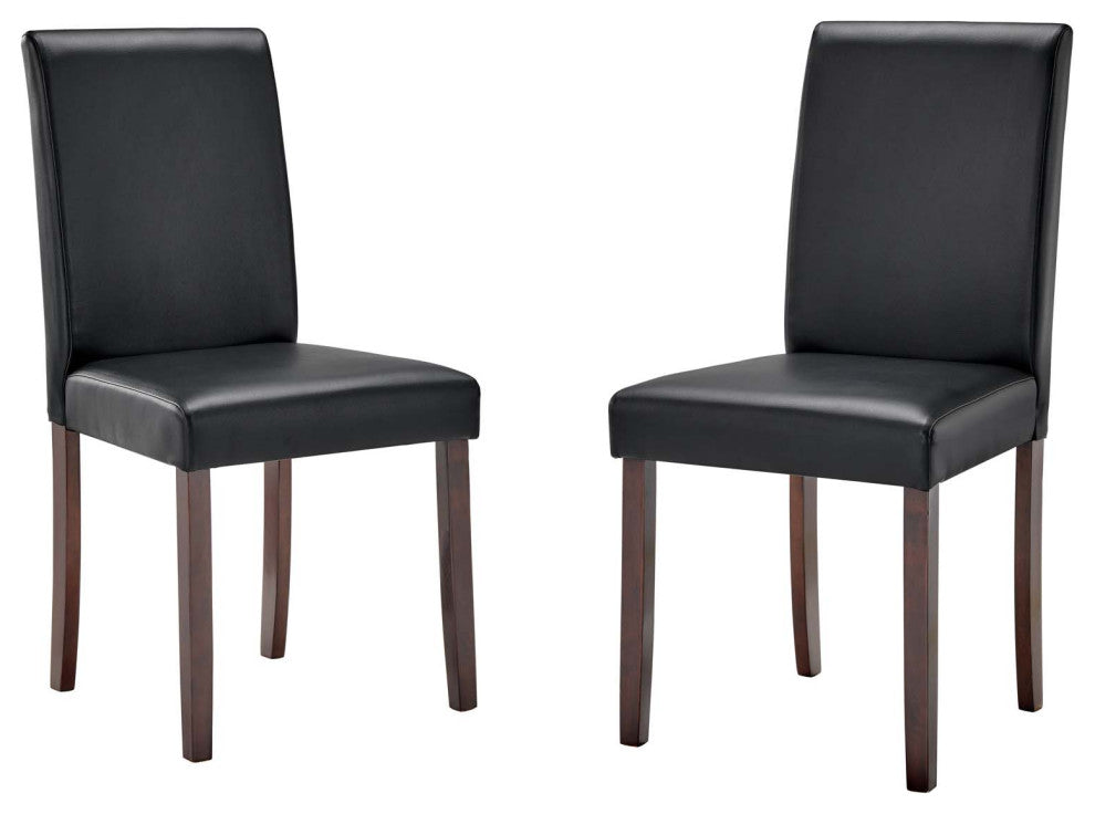 Side Dining Chair, Set of 2, Faux Leather, Wood, Black, Cafe Bistro Restaurant