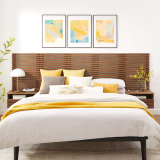 Render Wall Mount Queen Headboard and Modern Nightstands, Walnut