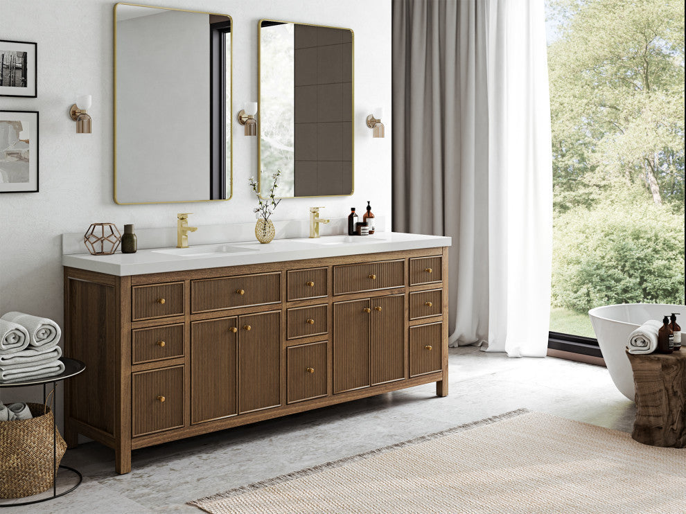 Sonoma Teak 84 Double Sink Bath Vanity in Dark Natural with 1.5" Empira Quartz