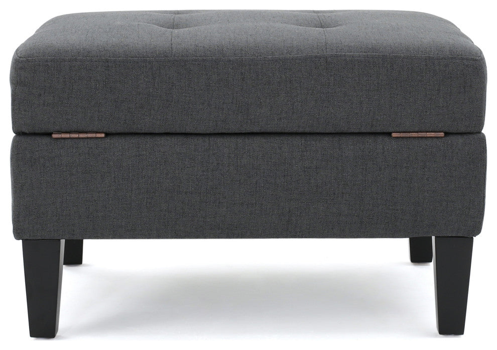 GDF Studio Carolina Tufted Cover Fabric Storage Ottoman, Dark Gray