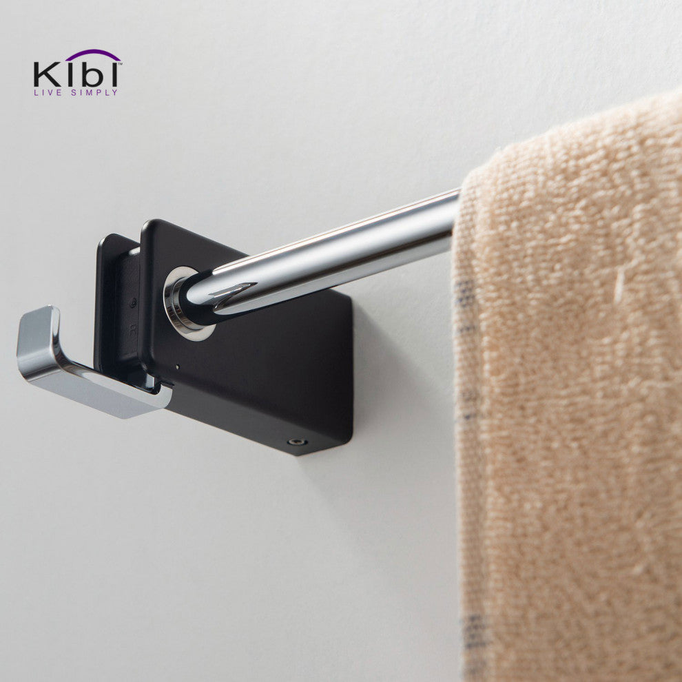 Artis Bathroom Hardware Accessory Towel Bar With Hook, Chrome Black