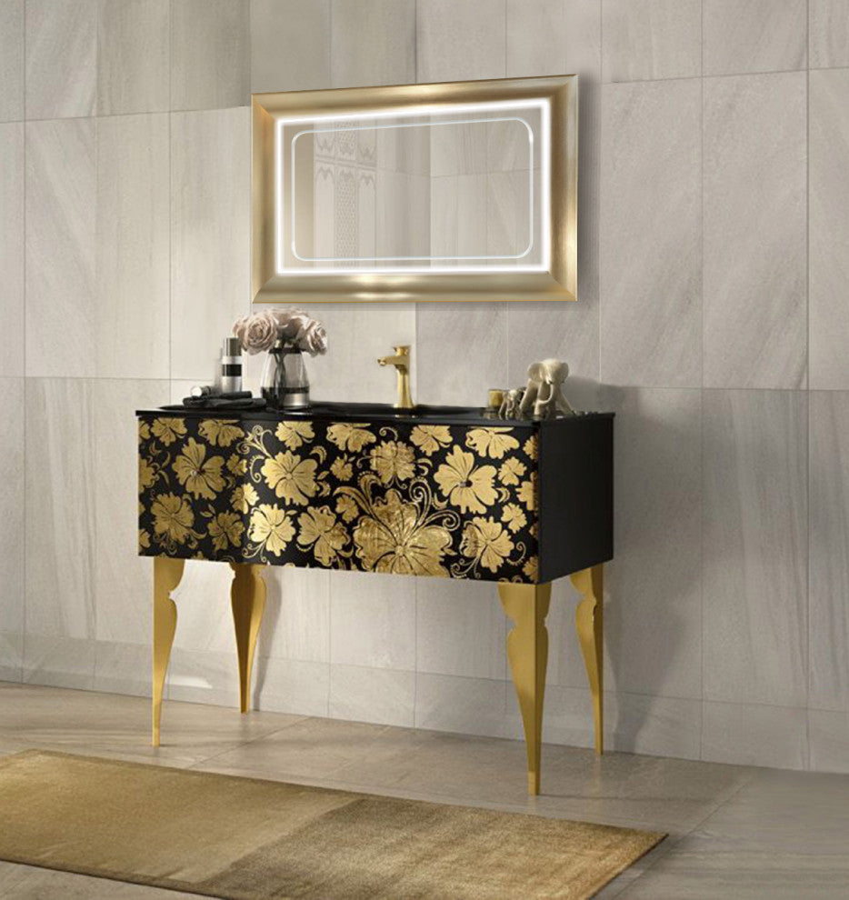 Led Lighted 24 Inch X 36 Inch Bathroom Gold Frame Mirror