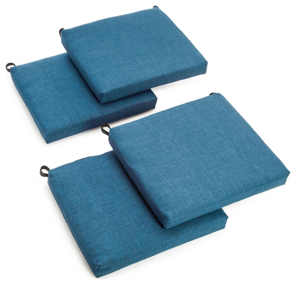 20"X19" Solid Outdoor Spun Polyester Chair Cushions, Set of 4, Sea Blue