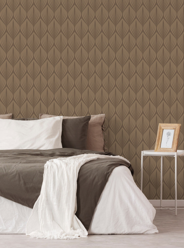 Elegant Modern Leaves Peel and Stick Vinyl Wallpaper, Brown, 24"w X 60"h