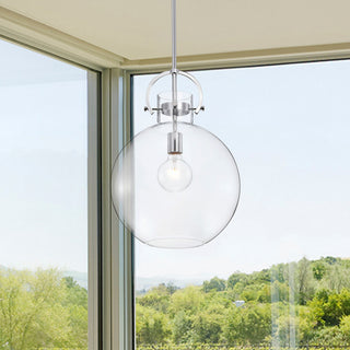 1-Light Chrome Modern Pendant With Globe-shaped Clear Glass Shade