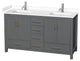 60" Double Bathroom Vanity Dark Gray, White Cultured Marble Countertop, Sinks