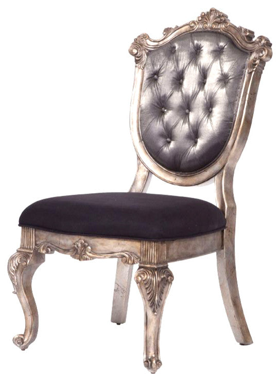 Set of 2 Silk-Like Fabric Dining Side Chairs, Silver Gray