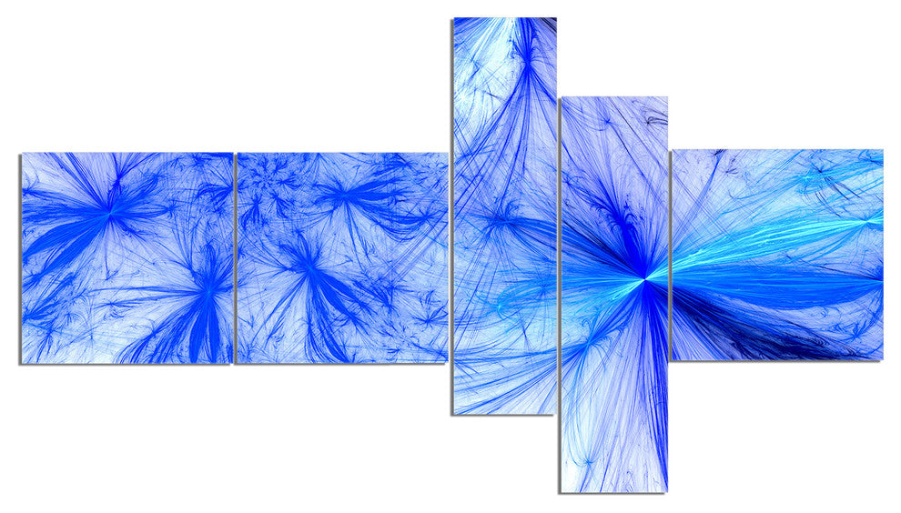 Christmas Fireworks Blue, Abstract Print On Canvas, 60"x32", 5 panels