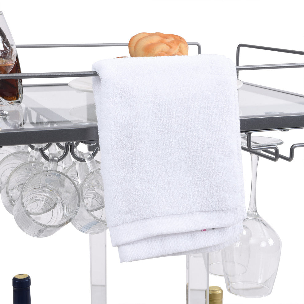 White-background close-up showing towel and bread on top rail.