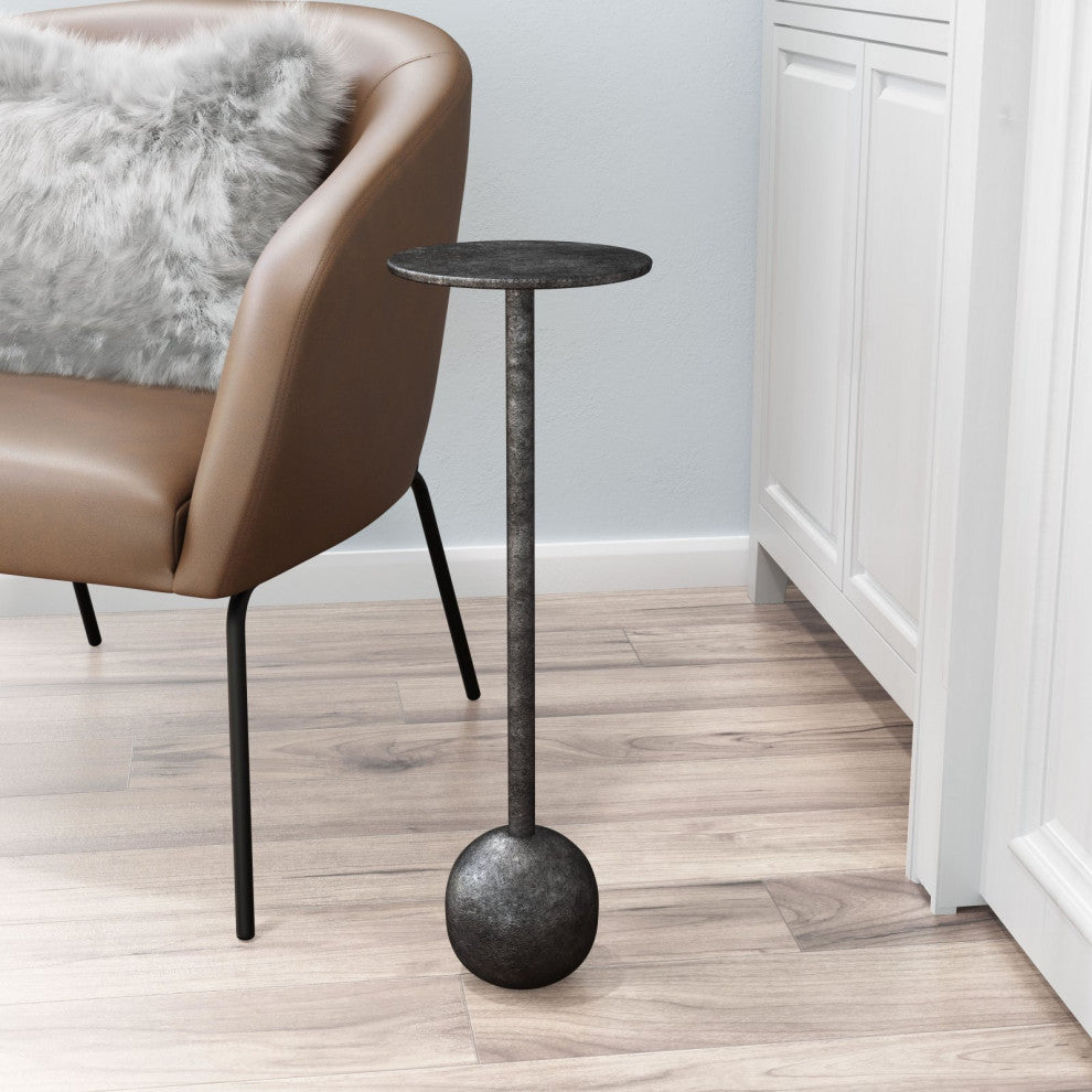 Sofa Side Table, Round, Aluminum, Metal, Antique Black, Black, Hospitality