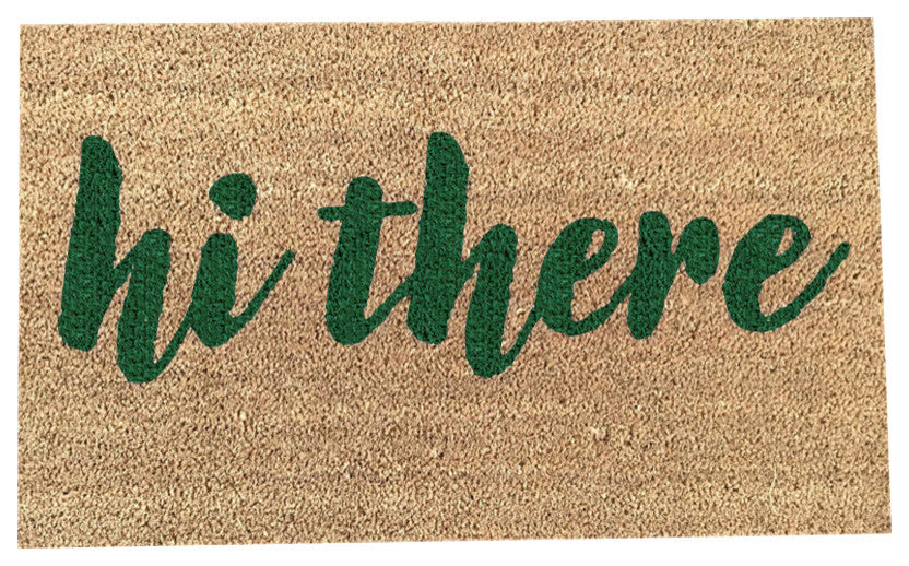 Hand Painted "Hi There" Script Welcome Mat, Amazon Dark Green