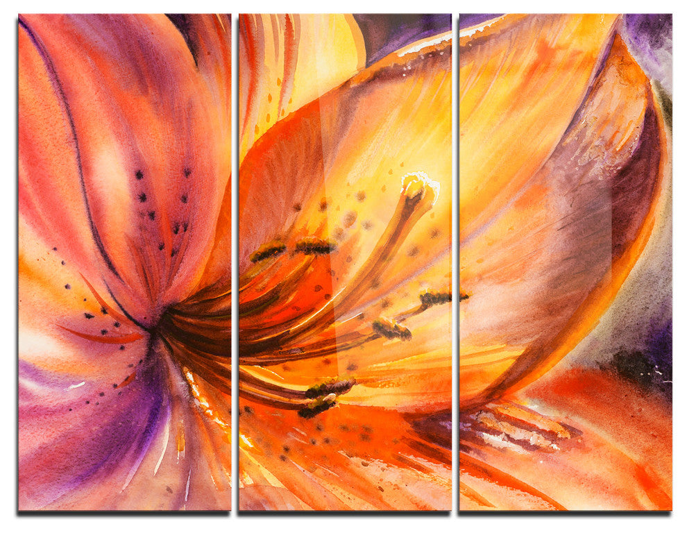 "Orange Lily Flower" Metal Wall Art, 3 Panels, 36"x28"