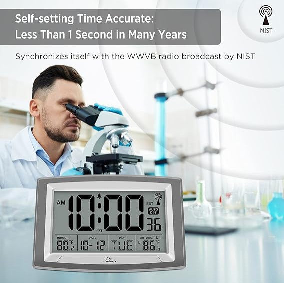 Atomic Clock with Outdoor and Indoor Temperature - 12.5