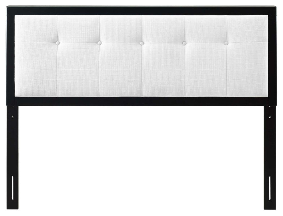 Tufted Headboard, Full Size, Wood, Fabric, Black White, Modern Mid-Century