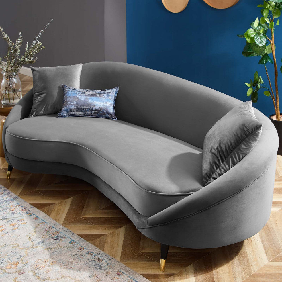 Sofa, Velvet, Gray, Modern, Living Lounge Room Hotel Lobby Hospitality