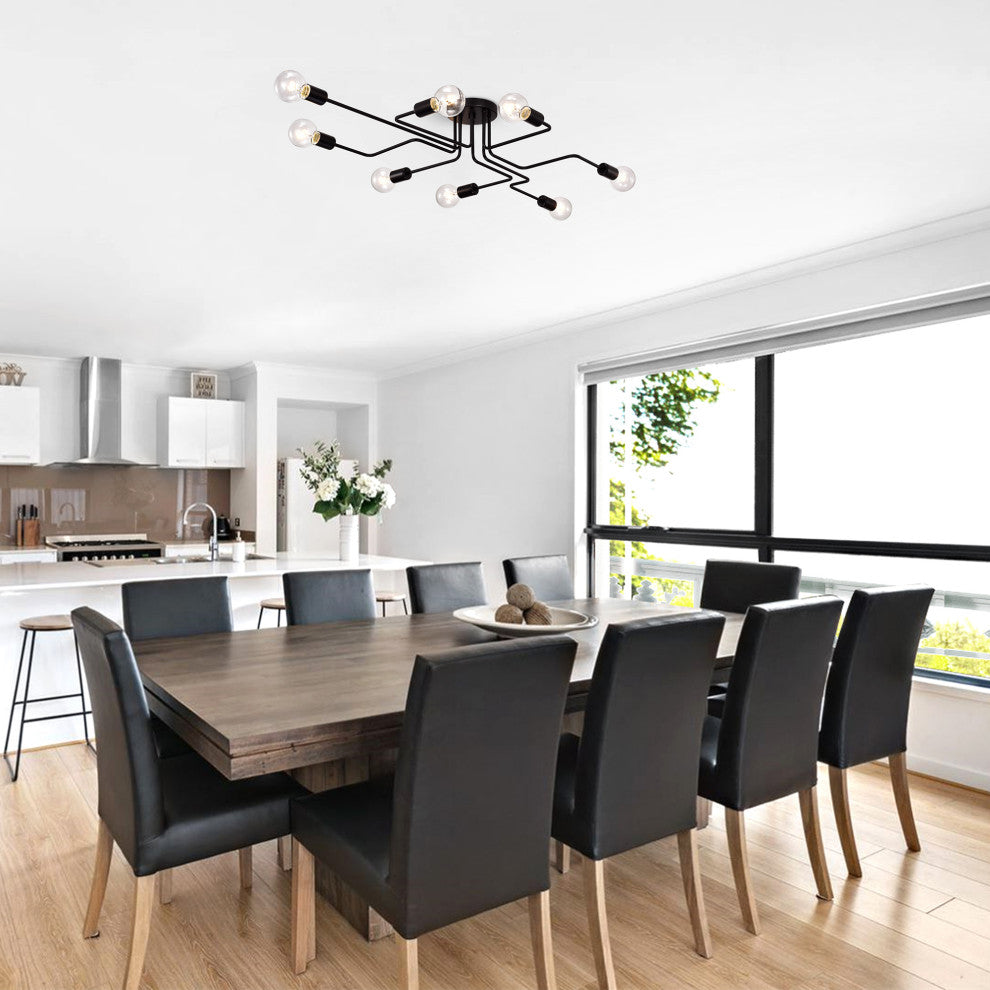 Liz 8-Light Black Sputnik Linear Flush Mount