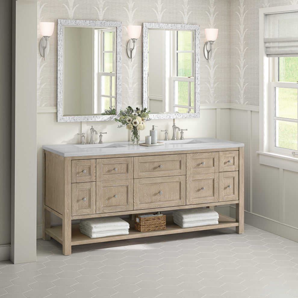 Breckenridge 72" Double Vanity, Oak, 3 CM Arctic Fall Solid Surface Top