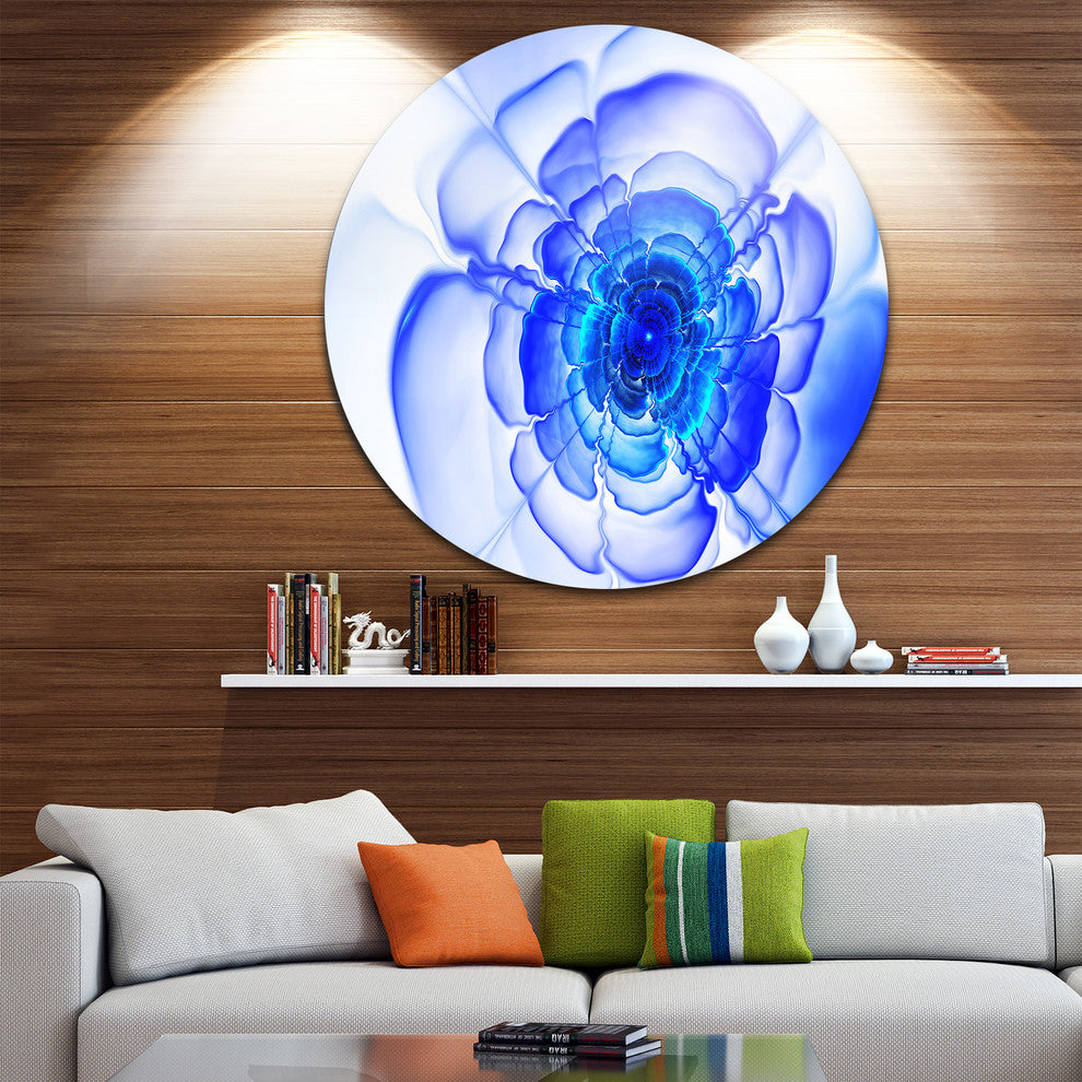 Blue Fractal Flower Petals, Floral Abstract Round Metal Wall Art, 11"