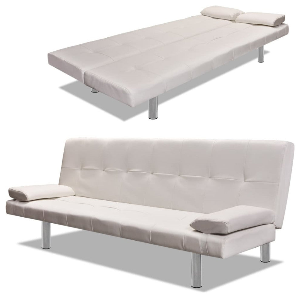 vidaXL Sofa Bed With Two Pillows Artificial Leather Adjustable Cream White