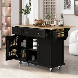 Gewnee Kitchen Cart With Rubber Wood Drop-Leaf Countertop