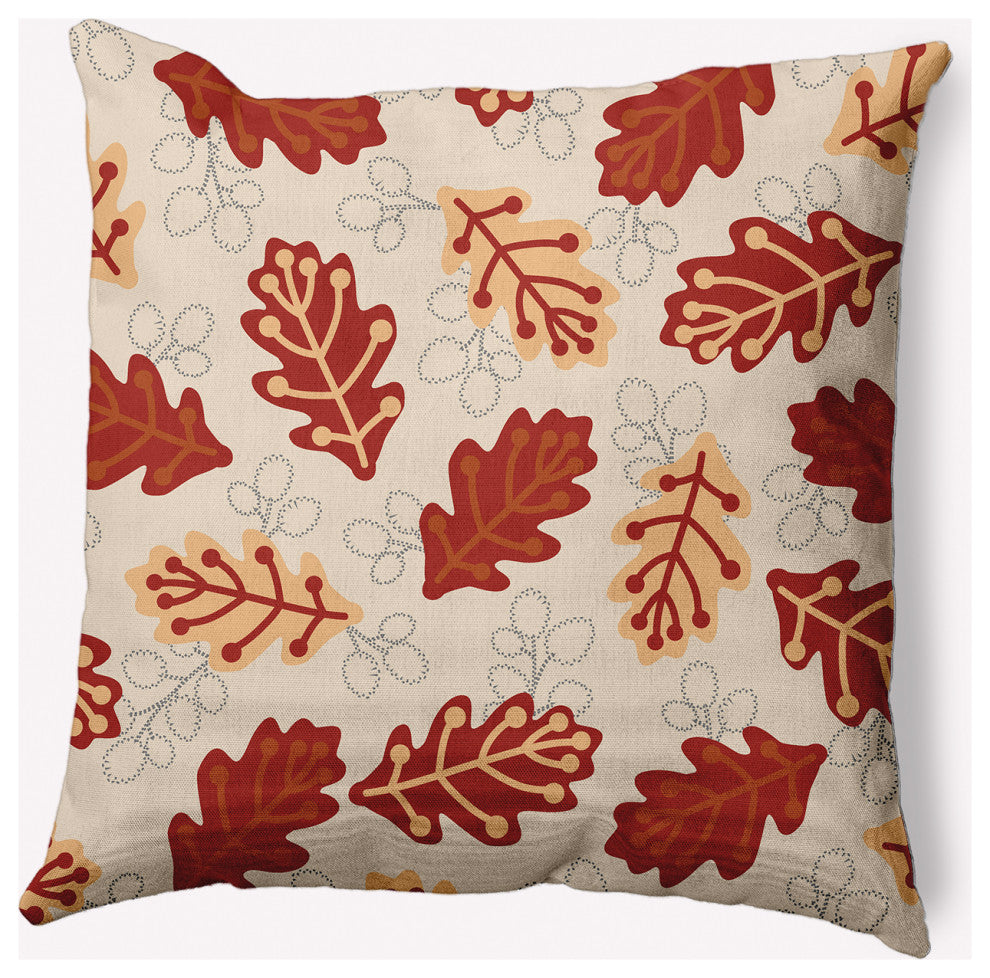 20" x 20" Retro Leaves Indoor/Outdoor Polyester Throw Pillow, Maple Red