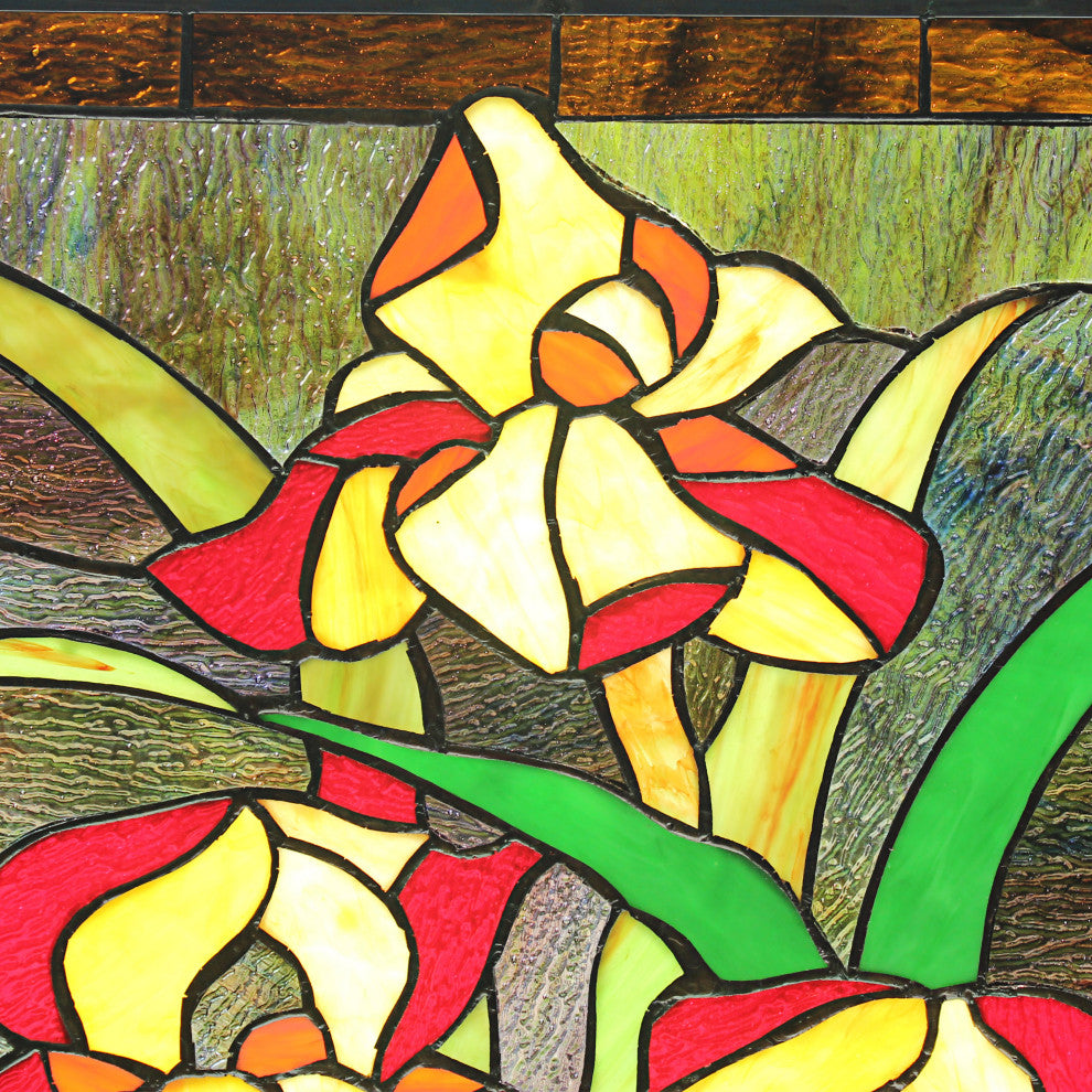 CHLOE Lighting FIRE LILY Tiffany-Style Floral Stained Glass Panel