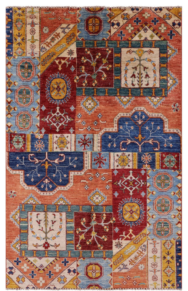 4' 0" X 6' 5" Super Kazak Handmade Wool Rug Q11098