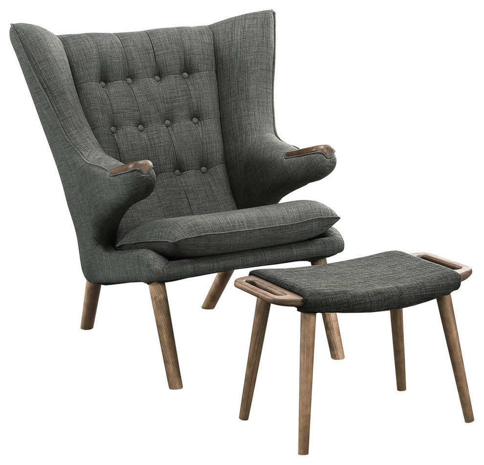 Modway Bear Lounge Chair and Ottoman, Walnut Gray