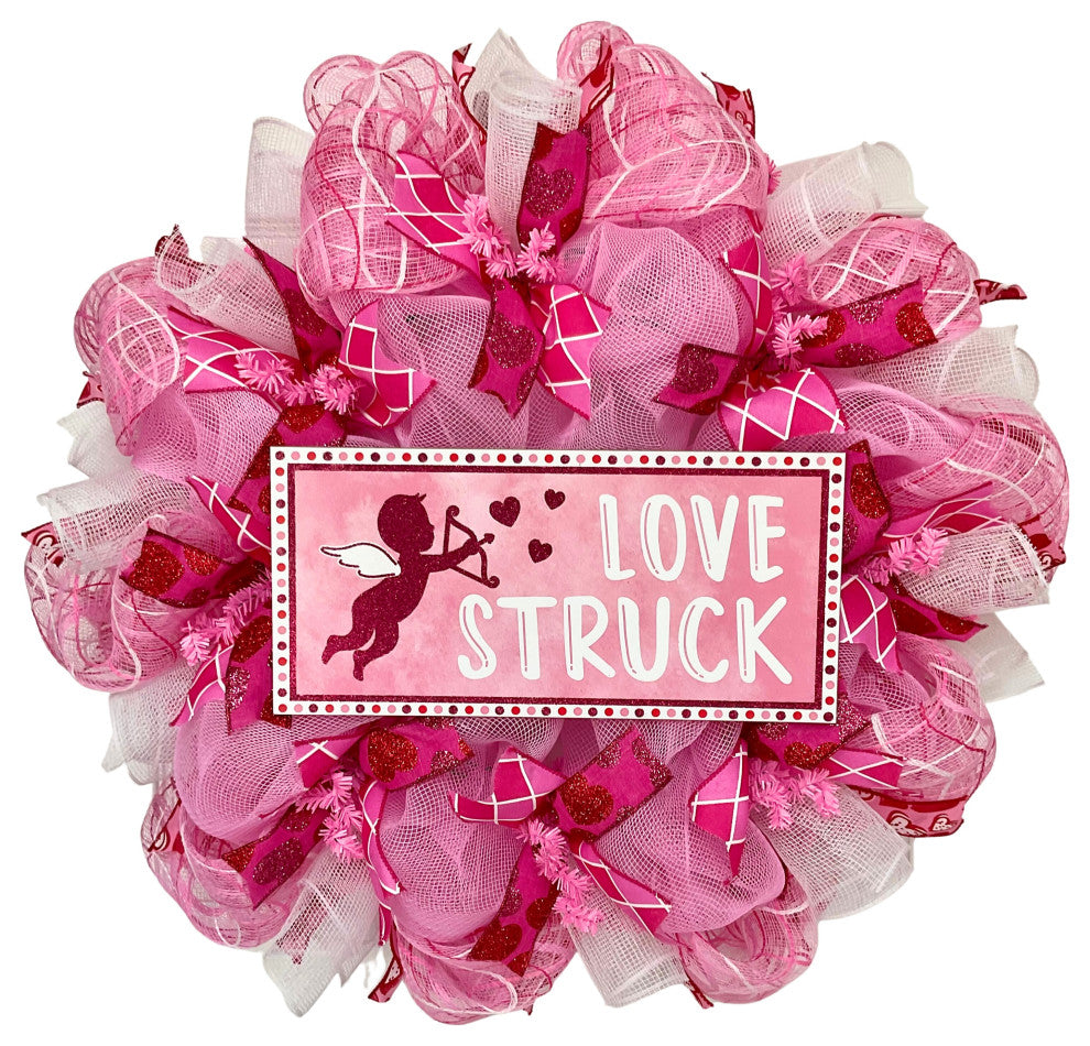 Love Struck Valentines Day Wreath Handmade Deco Mesh 24 inch or 28 inch, Extra Large 28 Inch