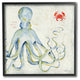 Happiness Comes In Waves Octopus & Crab Framed Giclee Texturized Art, 12"x12"