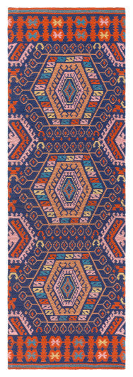 Surya Sajal SAJ-1060 2'6"x8' Rug, Navy/Burnt Orange/Camel/Pale Pink/Peach/Aqua
