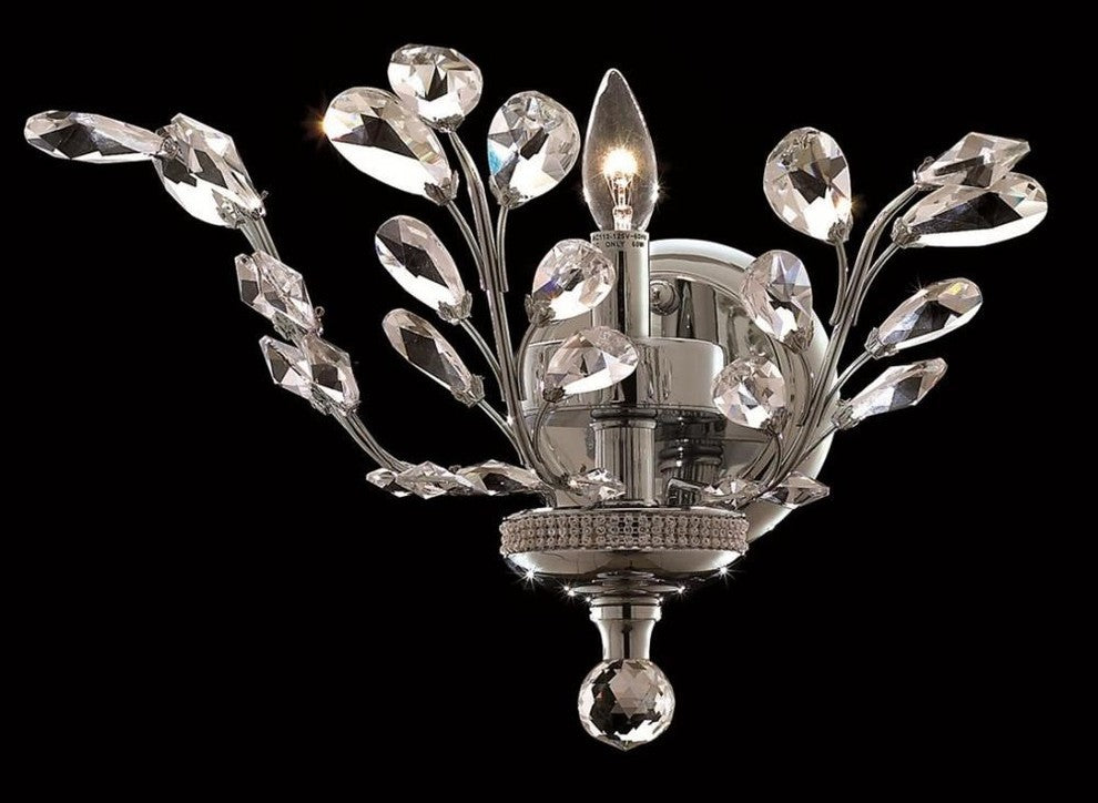Elegant Orchid Wall Sconce, Chrome Finish With Royal Cut Crystal