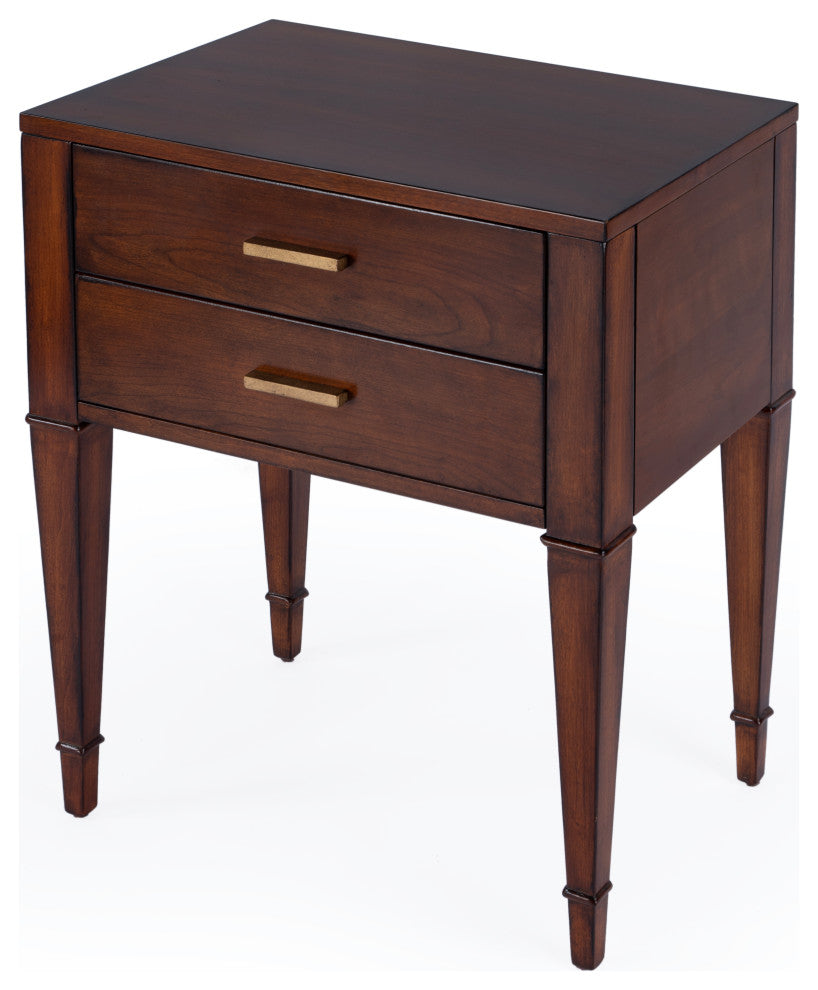 Kai 2 Drawer Burl Wood End Table, Antique Cherry