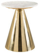 Sofa Side Table, Round, Artificial Marble, Aluminum Metal, White, Gold, Lounge