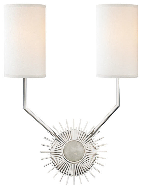 Borland, 2 Light, Wall Sconce, Polished Nickel Finish, White Fabric