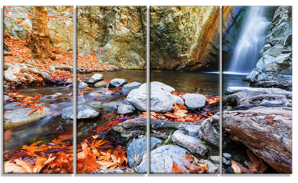 Beautiful Serenity Waterfall in Cyprus, Landscape Canvas Art, 48"x28", 4 Panels