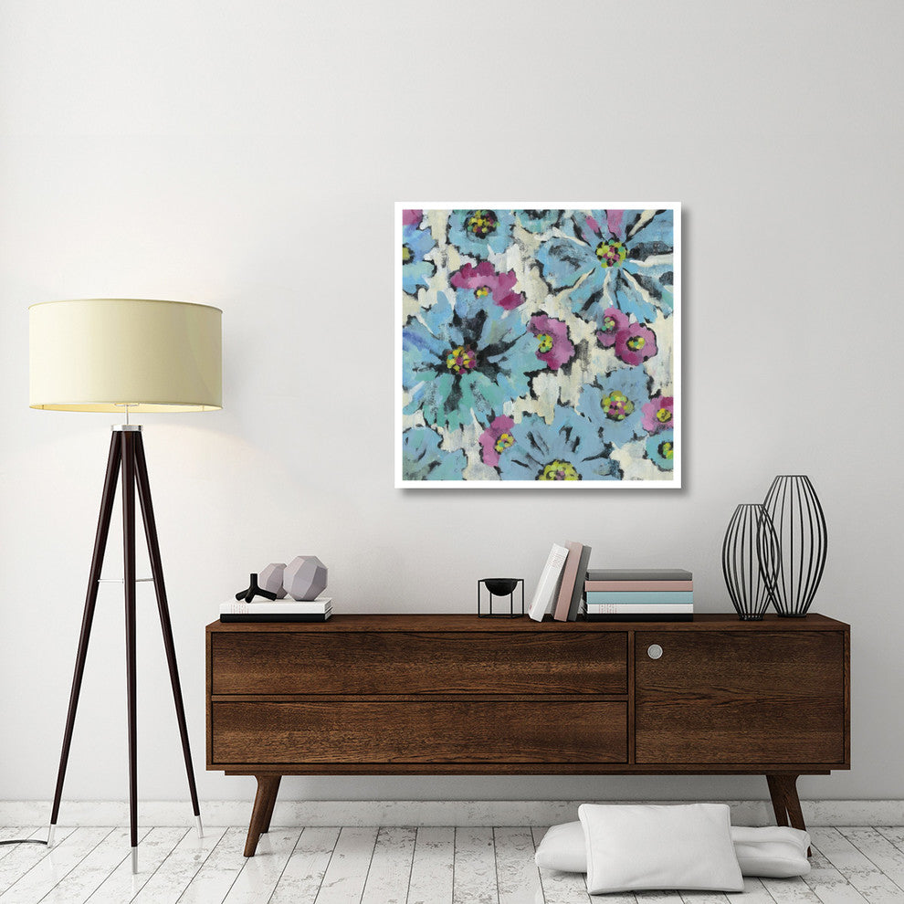 "Graphic Pink and Blue Floral I" Paper Print by Silvia Vassileva, 38"x38"
