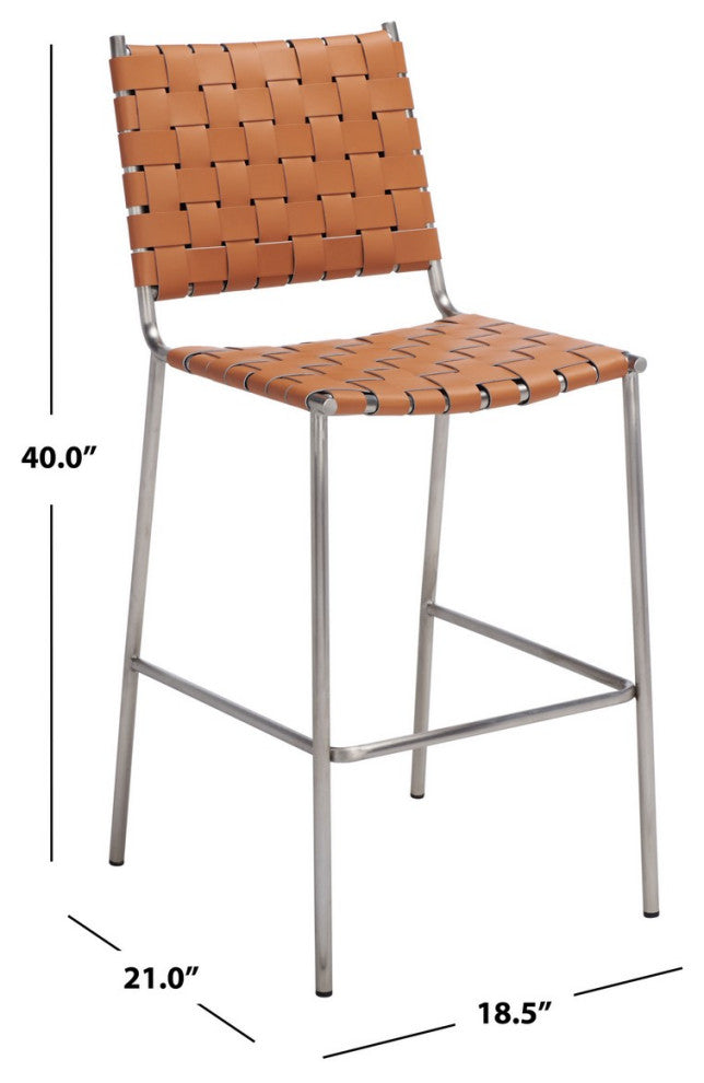 Safavieh Bahari Woven Counter Stool, Cognac/Silver