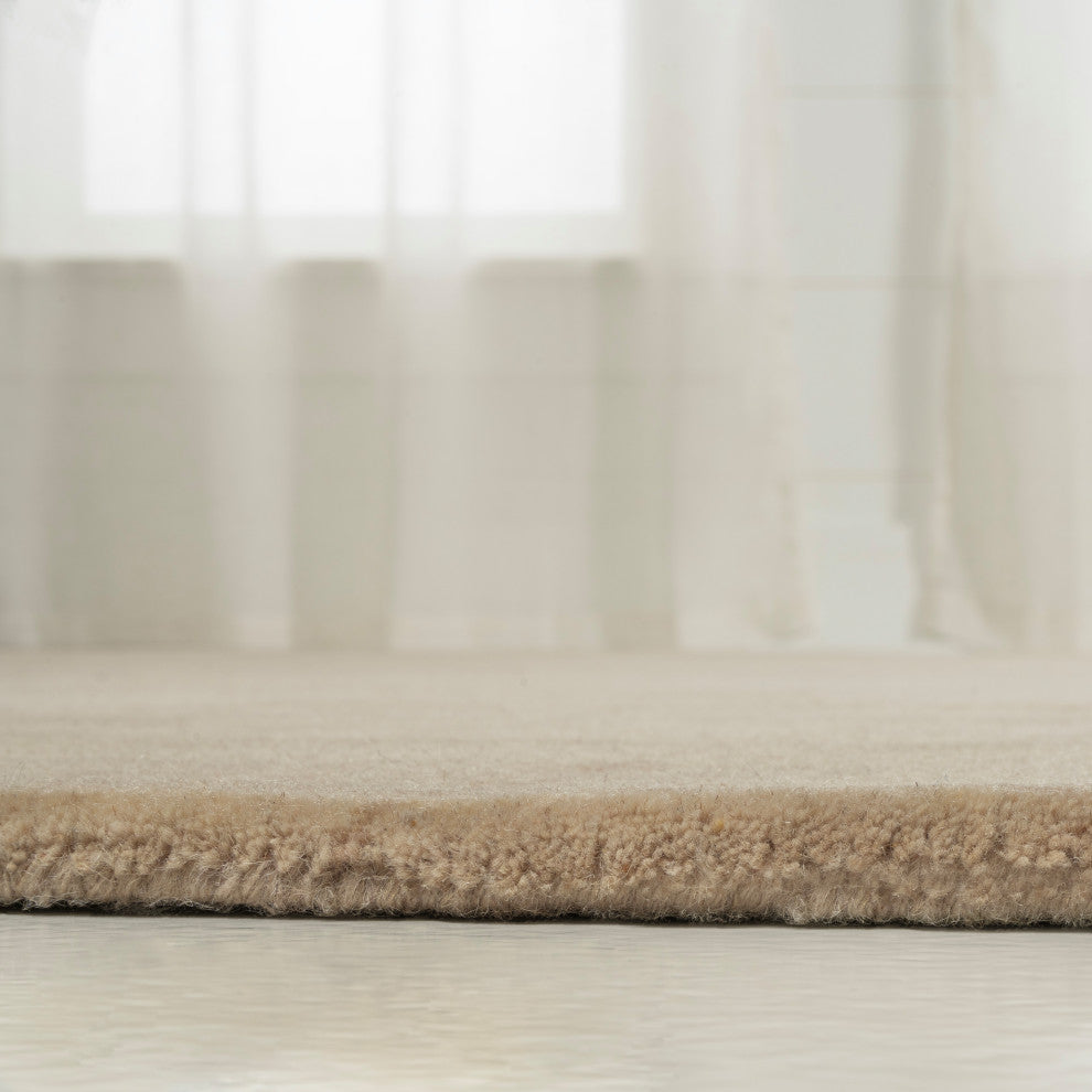 Bean Modern Plaid Grid Handwoven Wool  Rug, Beige/Light Brown, 8 Ft. X 10 Ft.