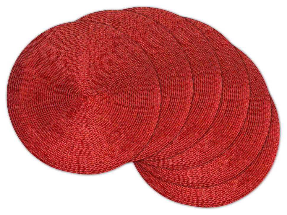 Placemat Round Woven Metallic Red, Set of 6