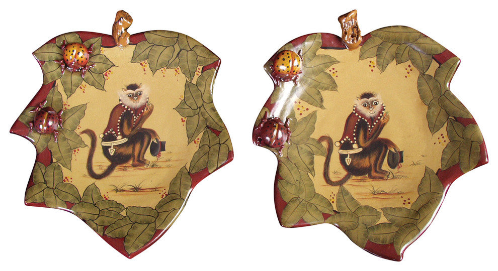 Leaf Plates With Monkey, Set of 2
